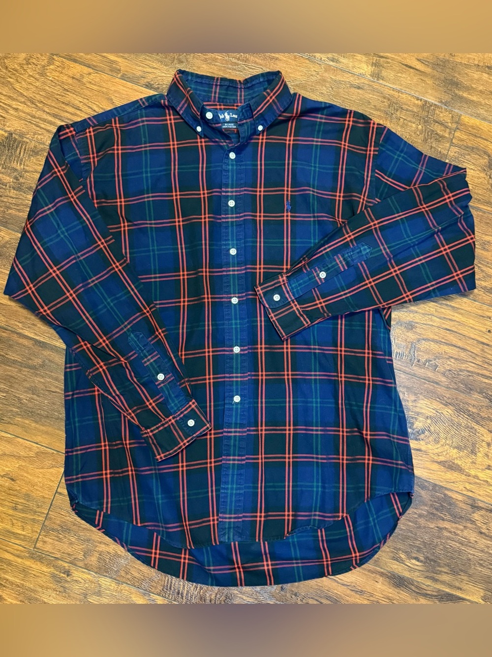 VTG Polo Ralph Lauren Blake Button Down Men Size L Navy Plaid Cotton Long Sleeve